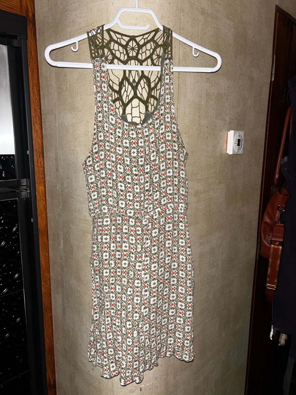 Floral Racerback Summer Dress in Olive and White XL (fits like a M)
